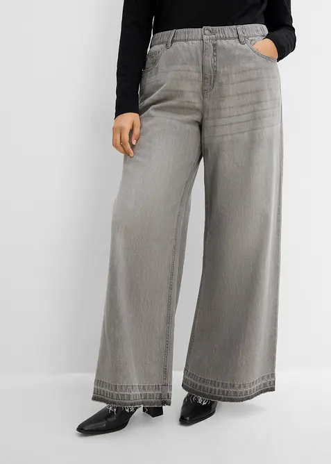 Wide-Leg-Jeans Mid Waist, Bequembund in grau von vorne - bonprix