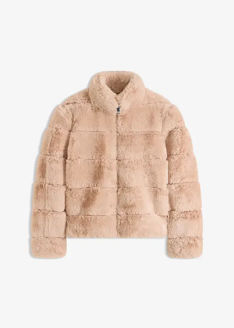 Fellimitat-Jacke mit Reißverschluss in rosa von vorne - bonprix