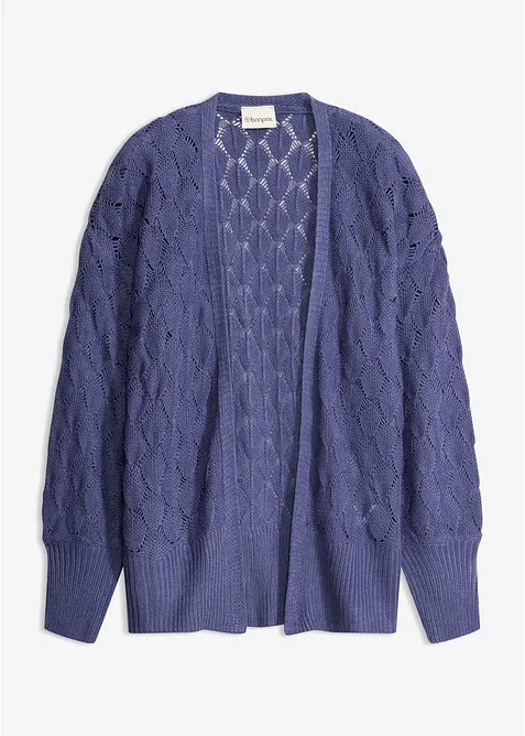 Ajour-Strickjacke mit Ballonärmel in blau von vorne - bonprix