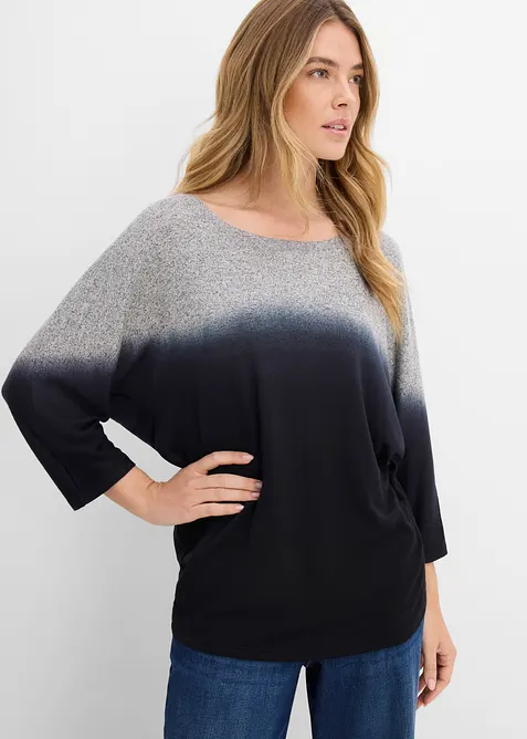 Oversize-Shirt mit Farbverlauf in grau von vorne (im Anschnitt) - bonprix