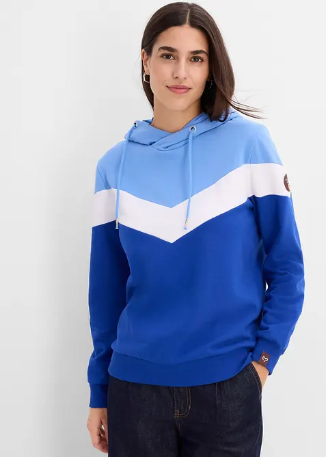 Kapuzensweatshirt in Baumwoll-Mix in blau von vorne (im Anschnitt) - bonprix