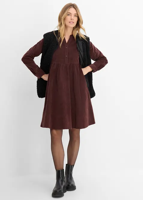 Cord-Kleid aus elastischem Baumwoll-Mix in braun im Look von vorne (Totalaufnahme) - bonprix