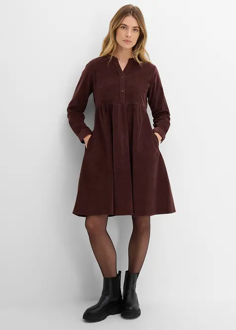 Cord-Kleid aus elastischem Baumwoll-Mix in braun von vorne (Totalaufnahme) - bonprix