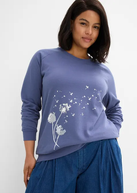 Sweatshirt aus Baumwoll-Mix in blau von vorne (im Anschnitt) - bonprix