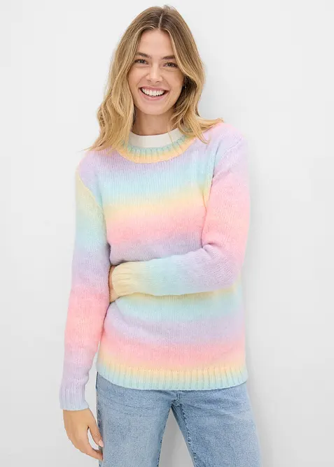 Grobstrick-Pullover aus weichem Woll-Mix in rosa von vorne (im Anschnitt) - bonprix