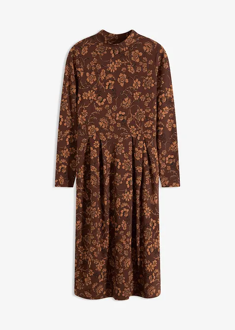 Jerseykleid mir Druck, langarm in braun von vorne - bonprix