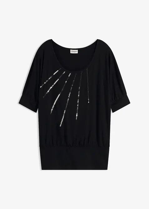 Shirt aus fließendem Viskose-Mix in schwarz von vorne - bonprix