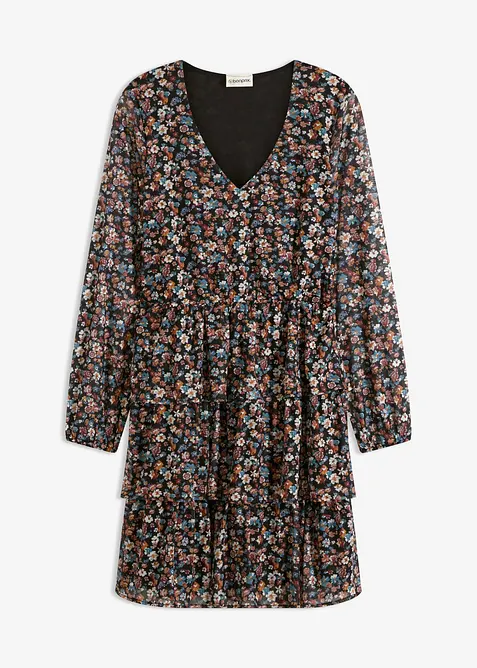 Minikleid aus Mesh mit V-Ausschnitt in schwarz von vorne - bonprix