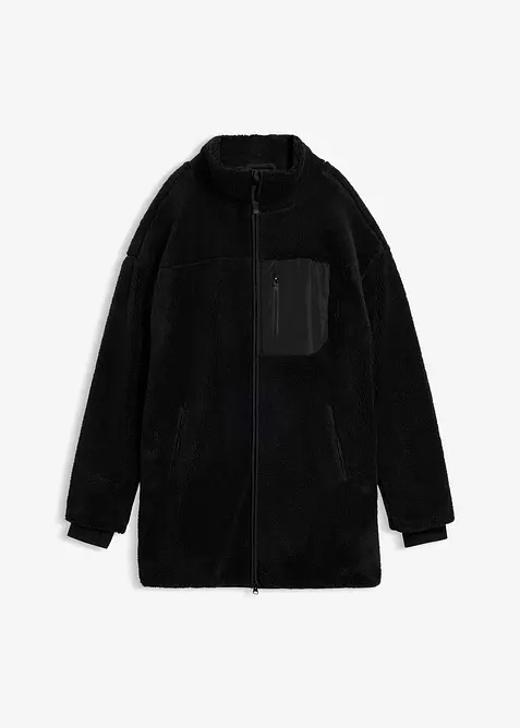 Teddy-Fleece-Jacke in schwarz von vorne - bonprix