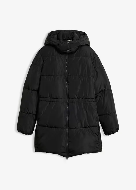 Puffer-Jacke mit abnehmbarer Kapuze in schwarz von vorne - bonprix