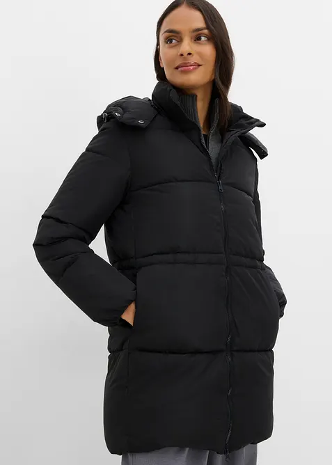 Puffer-Jacke mit abnehmbarer Kapuze in schwarz von vorne (im Anschnitt) - bonprix