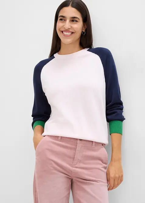 Feinstrickpullover aus Baumwoll-Mix mit Raglanärmeln in rosa von vorne (im Anschnitt) - bonprix