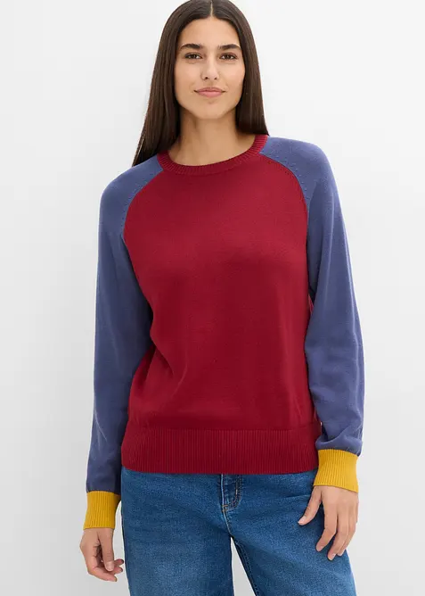 Feinstrickpullover aus Baumwoll-Mix mit Raglanärmeln in gelb von vorne (im Anschnitt) - bonprix