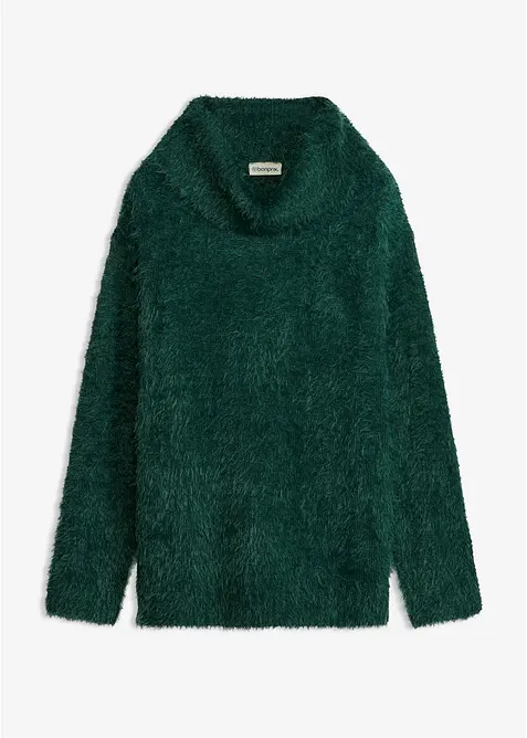 Rollkragenpullover aus weichem Federgarn in grün von vorne - bonprix