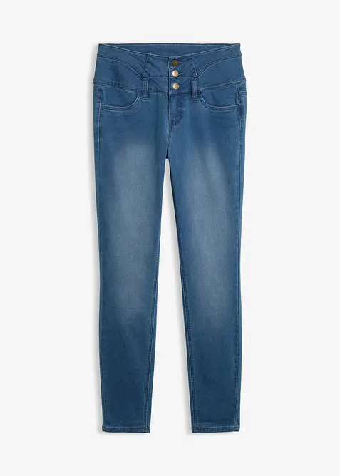 Wärmende Skinny Jeans High Waist, Shaping in blau von vorne - bonprix