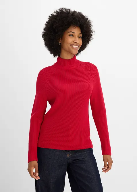 Rippstrickpullover aus reiner Bio-Baumwolle in rot von vorne (im Anschnitt) - bonprix