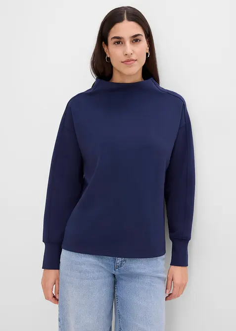 Oversize-Sweatshirt aus weichem Scuba in blau von vorne (im Anschnitt) - bonprix