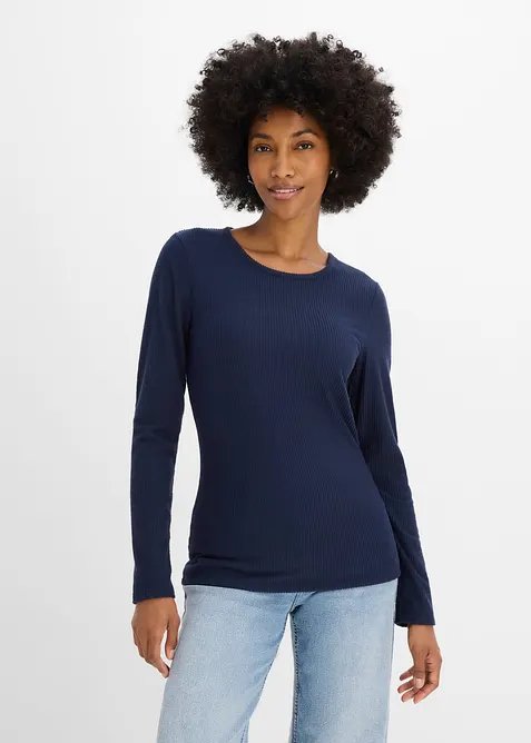 Geripptes Thermoshirt in blau von vorne (im Anschnitt) - bonprix