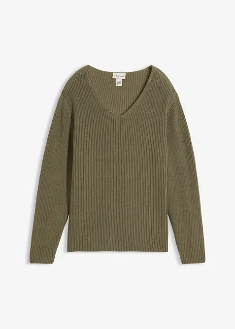 Rippstrickpullover aus reiner Bio-Baumwolle in grün von vorne - bonprix