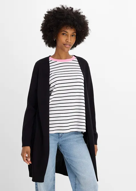 Longstrickjacke mit Rollkanten in schwarz von vorne (im Anschnitt) - bonprix