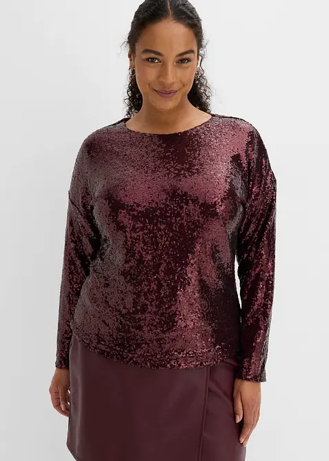 Pailletten-Langarmshirt in rot von vorne (im Anschnitt) - bonprix
