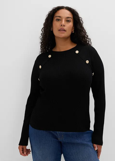 Feinstrickpullover aus Viskose-Mix in schwarz von vorne (im Anschnitt) - bonprix