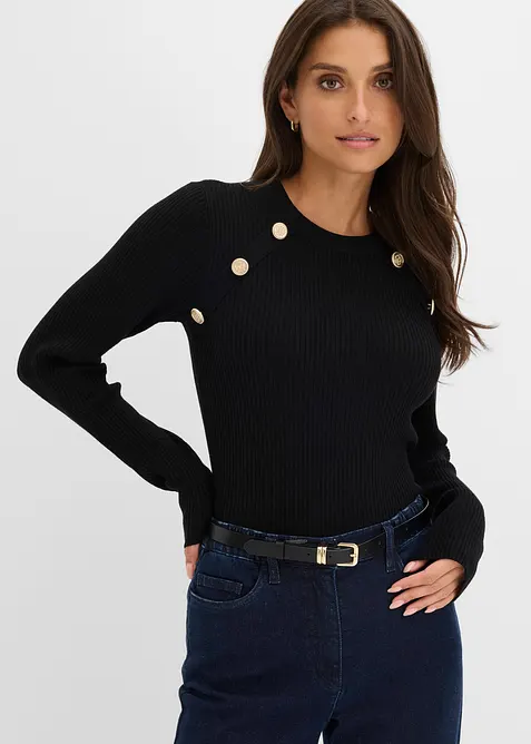 Feinstrickpullover aus Viskose-Mix in schwarz von vorne (im Anschnitt) - bonprix