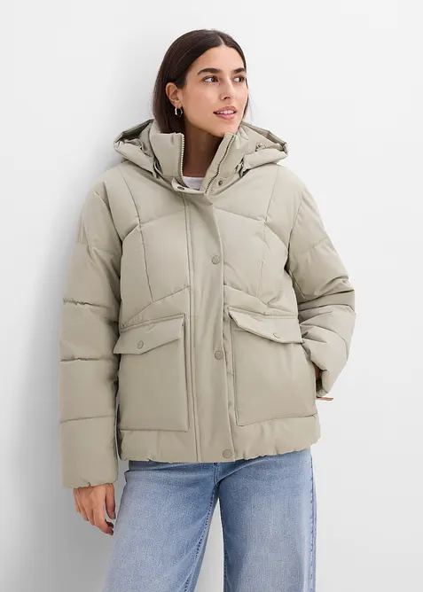 Wasserabweisende Steppjacke in grün von vorne (im Anschnitt) - bonprix