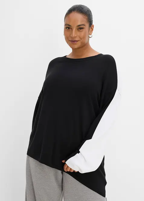 Asymmetrischer Pullover aus softem Viskose-Mix in schwarz von vorne (im Anschnitt) - bonprix