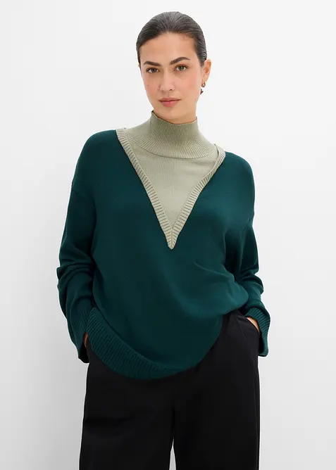 Rollkragenpullover aus softem Viskose-Mix in grün von vorne (im Anschnitt) - bonprix