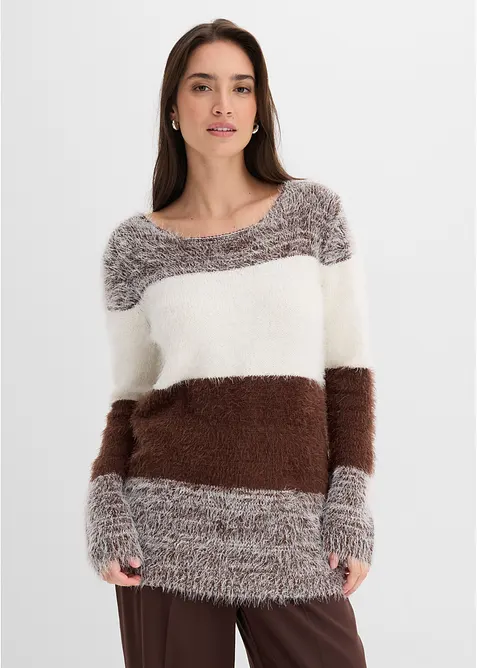 Grobstrick Pullover im Colorblocking-Design in braun von vorne (im Anschnitt) - bonprix