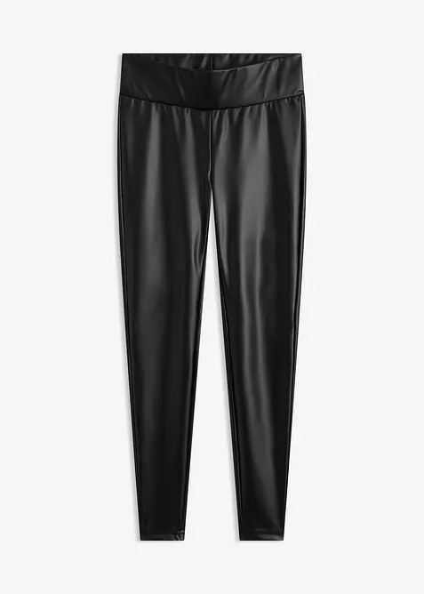 Lederimitat-Leggings mit Beschichtung in schwarz von vorne - bonprix