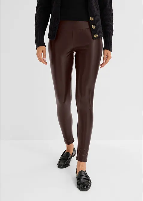 Lederimitat-Leggings mit Thermofunktion in braun von vorne - bonprix
