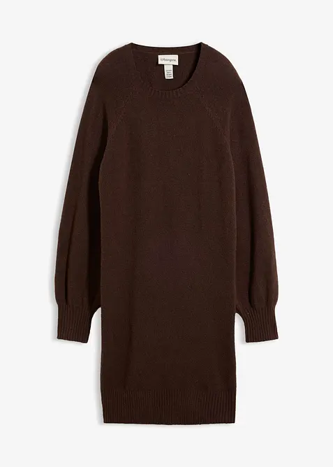 Kurzes Strickkleid mit Pufferärmeln in braun von vorne - bonprix