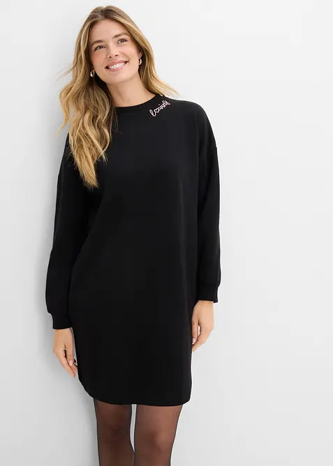 Oversized Sweatkleid in schwarz von vorne (Totalaufnahme) - bonprix