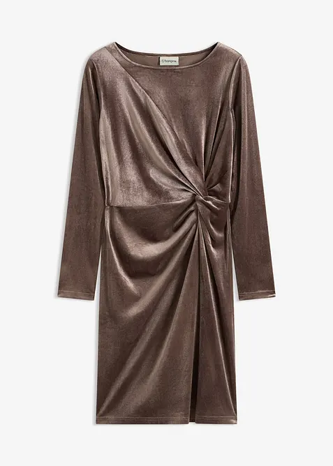 Jerseykleid aus softem Samt in braun von vorne - bonprix