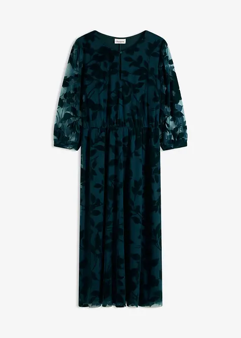 Midikleid mit Flockprint in petrol von vorne - bonprix