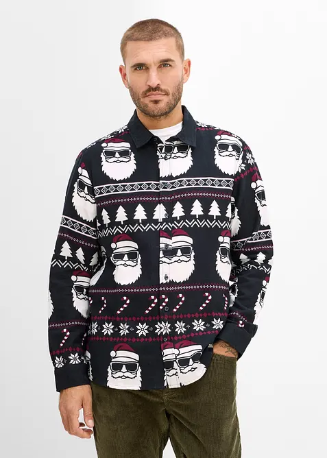 Flanellhemd mit Weihnachtsmotiv in schwarz von vorne (im Anschnitt) - bonprix