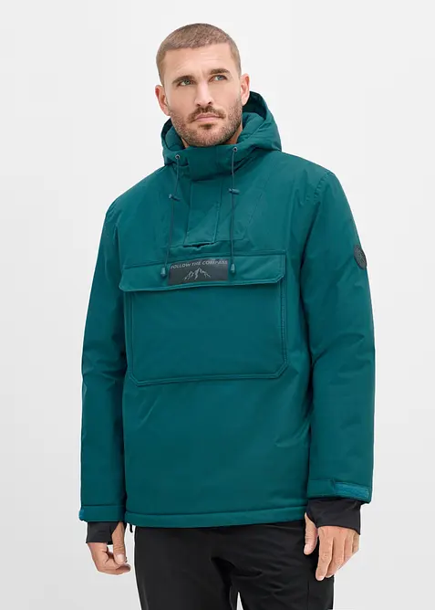 Wasserdichte Ski-Funktions-Schlupfjacke mit Fleece-Futter in petrol von vorne (im Anschnitt) - bonprix