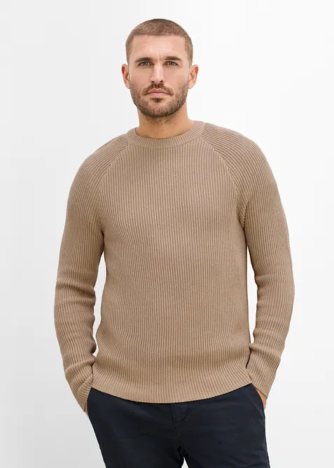 Ripp-Feinstrickpullover in Slim Fit in braun von vorne (im Anschnitt) - bonprix