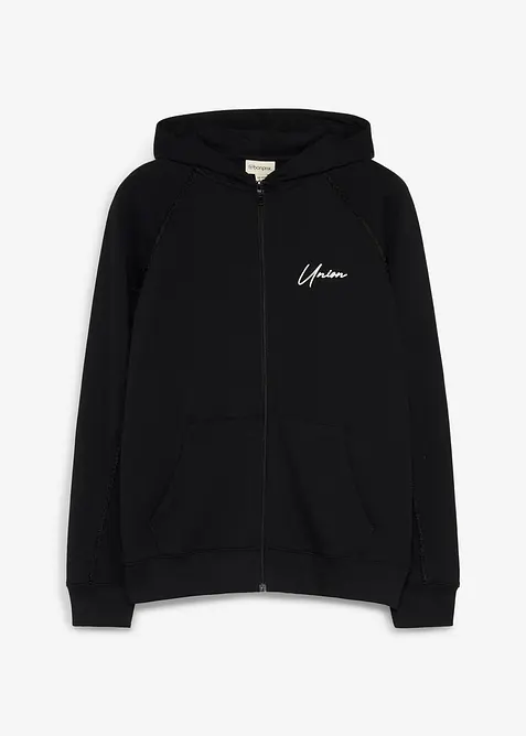 Kapuzen-Sweatjacke aus reiner Baumwolle in schwarz von vorne - bonprix