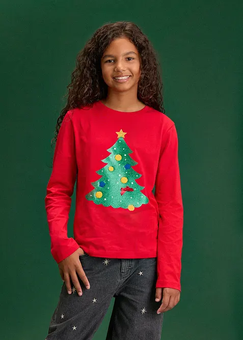 Langarmshirt mit Weihnachtsmotiven (2er Pack) in schwarz von vorne (im Anschnitt) - bonprix