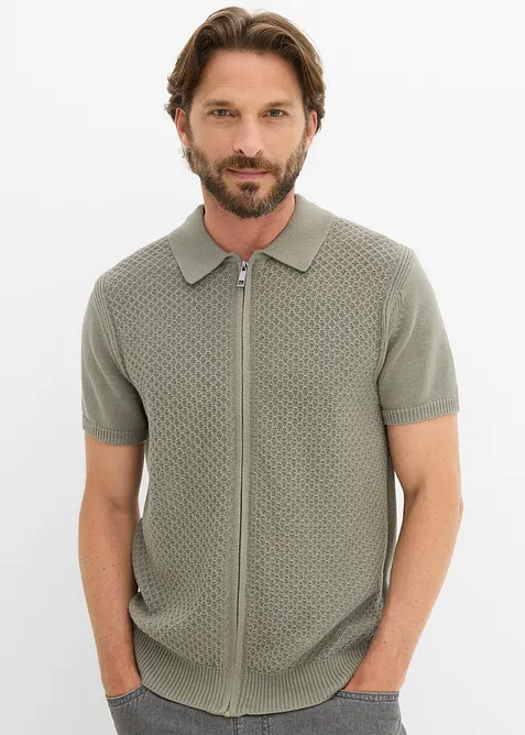 Strick-Poloshirt in Regular Fit in grau von vorne (im Anschnitt) - bonprix