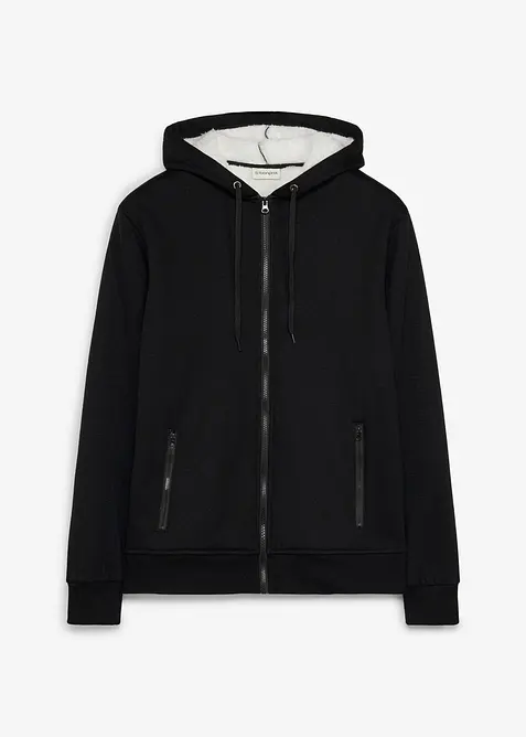 Thermo-Jogginganzug mit flauschigem Teddyfleece in schwarz von vorne - bonprix