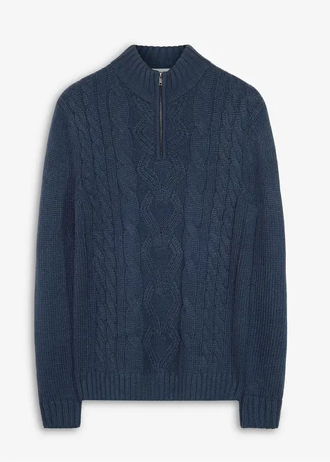 Troyer mit Zopfmuster in blau von vorne - bonprix