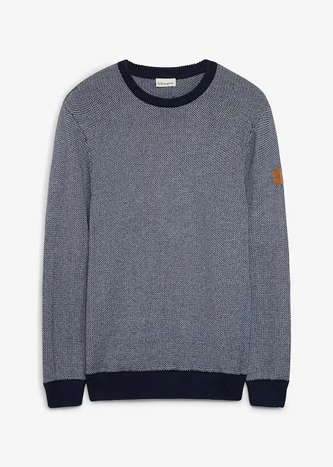 Grobstrick-Pullover aus reiner Baumwolle in blau von vorne - bonprix