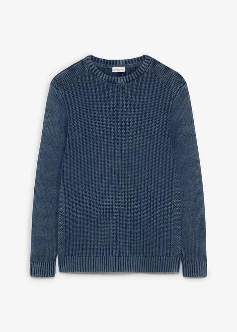 Grobstrick-Pullover im Used-Look aus reiner Baumwolle in blau von vorne - bonprix