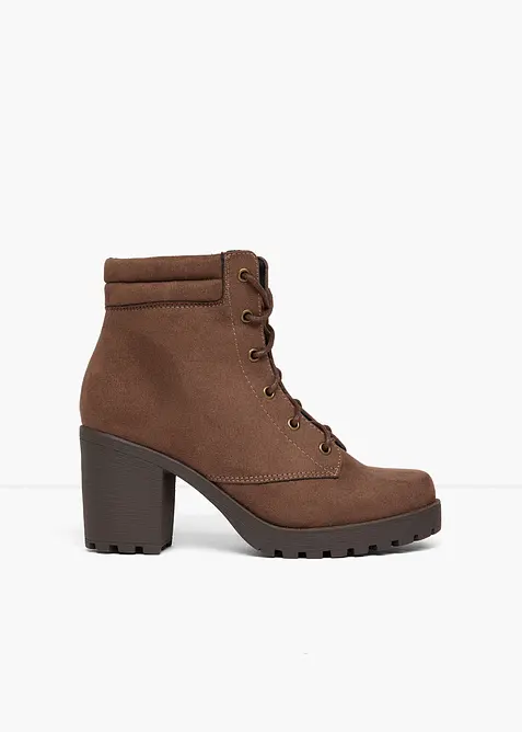 Schnürboots mit Blockabsatz in braun - bonprix