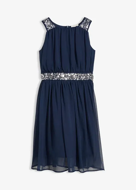 Chiffonkleid mit Paillettenband in blau von vorne - bonprix