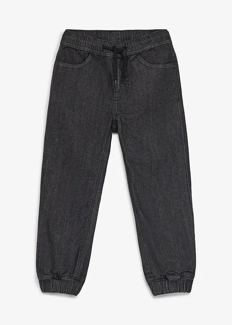 Thermo Regular Fit Schlupfjeans mit Jerseyfutter in schwarz von vorne - bonprix